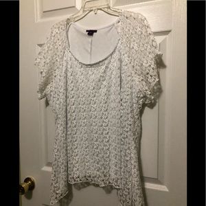 White, lacy, short sleeved summer top